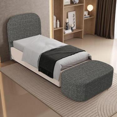 Imagem de Cabeceira Cama Box Solteiro 100cm Lanna com Puff Recamier Doha W01 Lin