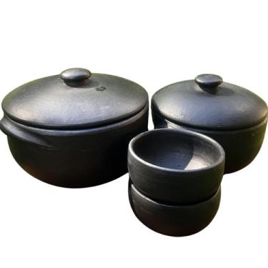 Imagem de Kit Panela de Barro Capixaba 5L 3L 2 Cumbucas Curadas Moqueca Artesana