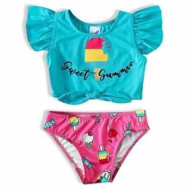 Imagem de Biquíni Infantil Cropped com Amarra Sorvetes Pink e Turquesa Tip Top, 