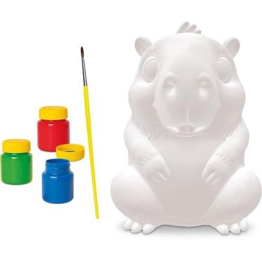 Imagem de Brinquedo Educativo Capivara Juca para Colorir com Tinta Guache Lavável e Pincel Branco Samba Toys