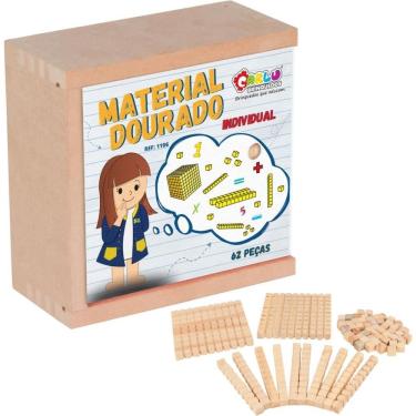 Imagem de Material Pedagógico em Madeira 62 Peças para Ensino de Matemática Dourado Carlu Brinquedos