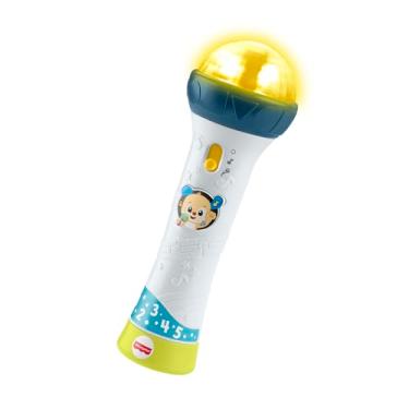 Imagem de Microfone Brinquedo Bebê Fisher-Price Mattel. Luzes, sons, melodias e amplificador de voz para cantar e aprender com diversão. Ideal a partir dos 18 meses.