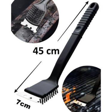 Imagem de Escova De Aço 45cm Para Limpar Grelha Churrasqueiras Com Raspador Pret