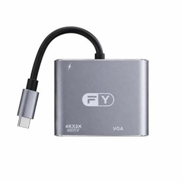 Imagem de Hub Tipo C Para Hdmi Vga+ Usb 3.0 + Pd 4k Adaptador 4 Em 1 Fy-788