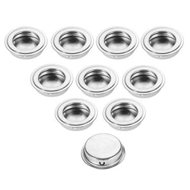 Imagem de 10 unidades de aço inoxidável plano/inclinado puxadores de porta redondos embutidos embutidos puxa a inserção do dedo gaveta porta deslizante gabinete puxa o puxador, A