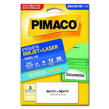 Imagem de Etiqueta Adesiva Pimaco, Ink-Jet/Laser A5, A5-Q50100E, Branca, 50x100mm, Envelope com 12 fls-36 etiquetas, 874864
