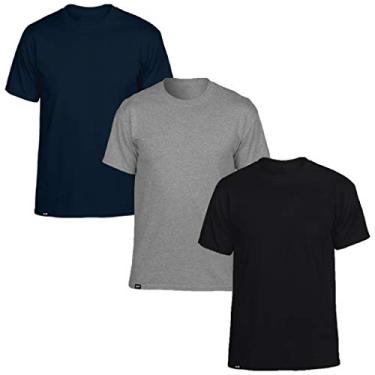 Imagem de Kit com 3 Camisetas Básicas Masculinas Slim Tee T-Shirt - Preto - Cinza - Marinho – G