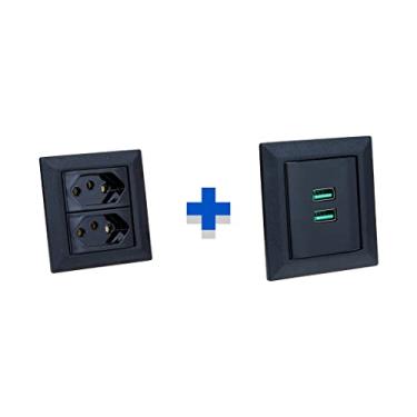 Imagem de Kit Espelhos de Tomadas Duplo Chanfrado 2 Tom 10A 2 Usb 4.9A COR:PRETO