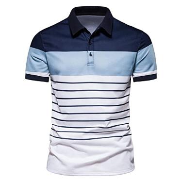 Imagem de Camisa pólo masculina de golfe, tênis, esporte, camiseta, streetwear, casual, moda, desempenho atlético, camisa pólo manga curta,Blue,L