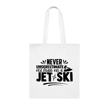 Imagem de Never Underestimate Old Man On A Jet Ski, Sacola Engraçada, Bolsa de Ombro, Sacolas Reutilizáveis, Cesta de Natal de Aniversário, Branco