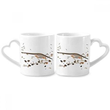 Imagem de Conjunto de canecas de porcelana para casais, dinossauros, miniaturas, bones, em cerâmica, com alça de coração