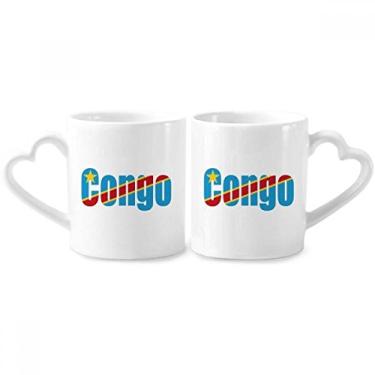 Imagem de Conjunto de canecas de porcelana para casal, bandeira do Congo, coração e coração