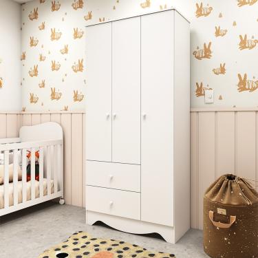 Imagem de Guarda Roupa Infantil 3 Portas 2 Gavetas MDF Bên Móveis Peroba - Branco