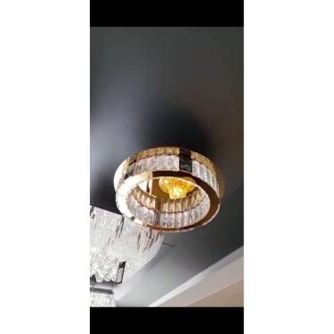 Imagem de Paflon Dourado Redondo Led 3000k com Cristal K9 D45 cm