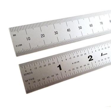 Imagem de Shinwa 30,5 cm 300 mm English Metric Rigid (1,250 de largura x 0,040 de espessura) Régua de engenheiro de aço inoxidável cromado sem brilho E/M com graduações em 1/64, 1/32, mm e 0,5 mm Modelo H-3412C