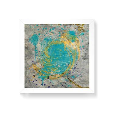 Imagem de Arte Maníacos Quadro decorativo com moldura caixa branca em Madeira - Abstratto Tinta Azul, Amarelo e Fundo Claro - 30x30cm
