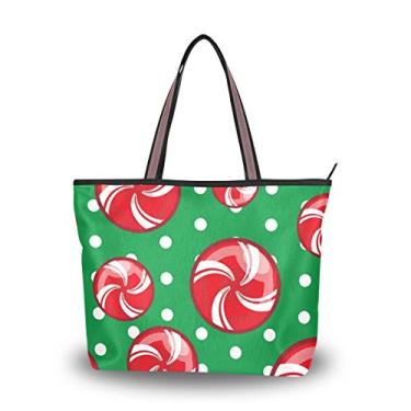 Imagem de Sacola redonda de bengala de doces para o Natal, bolsa de ombro para mulheres e meninas, Multicolorido., Large