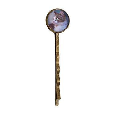 Imagem de Chapéu de gato marrom perfil de animal Wild Stare retrô de metal Bobby Pin Headwear