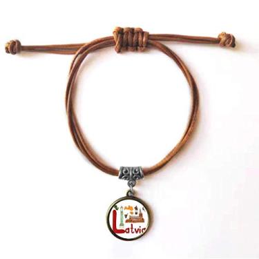 Imagem de DIYthinker Pulseira Latvia National Symbol Landmark Pattern Pulseira de couro corda escondida presente joia marrom