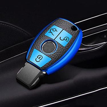 Imagem de SELIYA Capa para chave de carro de TPU de couro, adequada para Mercedes Benz A B C E S Class W204 W205 W210 W211 W212 W221 W222 Chaveiro protetor, azul