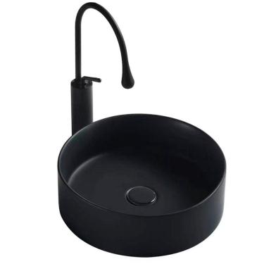 Imagem de Cuba Pia Banheiro Cerâmica Preta Sobrepor Redonda - Deend