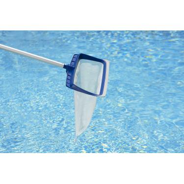 Imagem de Poolmaster Ancinho para piscina com forro de vinil resistente de luxo com amortecedor de borracha para piscinas acima do solo ou no solo, azul e branco