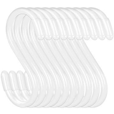 Imagem de DINGEE Pacote com 20 ganchos em S revestidos de vinil para pendurar, gancho S resistente para pendurar plantas, ganchos antiderrapantes para armário de 7,6 cm, gancho pequeno revestido de vinil branco