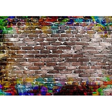 Imagem de LTLYH Pano de fundo de parede de tijolos de grafite colorido de 2,1 x 1,5 m, ideal para estúdio fotográfico, festa de aniversário, casamento