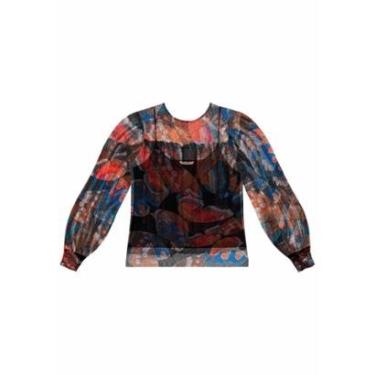 Imagem de Blusa Estampada em Tule com Manga Longa Bufante-Feminino