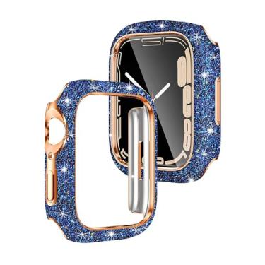 Imagem de WONJOY Capa protetora de tela com strass compatível com Apple Watch SE / Série 8/7/6/5/4 / 41 / 45 mm (azul, 44 mm)