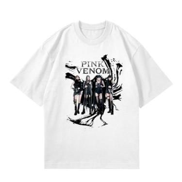Imagem de Camiseta B-Link Solo Pink Venom K-pop Support Camiseta Born Pink Contton gola redonda camisetas com desenho animado, Branco, GG