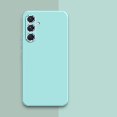 Imagem de Capa de telefone de silicone líquido quadrado para samsung galaxy a54 5g câmera protetora 360 capa para samsunga54 habitação, luz ciano, para samsung a54
