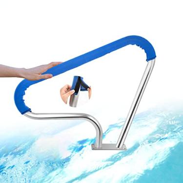 Imagem de Trilhos de piscina para entrada de piscina enterrada, corrimão de piscina de aço inoxidável 304, capacidade de carga de 113 kg, à prova de ferrugem com capa azul