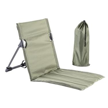 Imagem de Esquirla Cadeira de praia dobrável com apoio traseiro assento cadeira de estádio com saco de armazenamento esteira de praia cadeira de chão de praia para, tubo de ferro verde