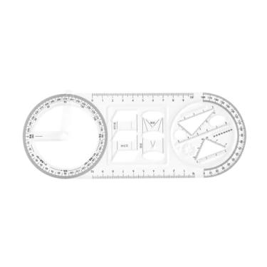 Imagem de Fenteer Régua geométrica multifuncional matemática, transferidor giratório, régua de modelo de desenho para material de escritório escolar