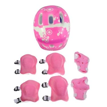 Imagem de Genérico Kit de Proteção Infantil Capacete Joelheira Cotoveleira para Meninas Acima de 3 Anos Rosa
