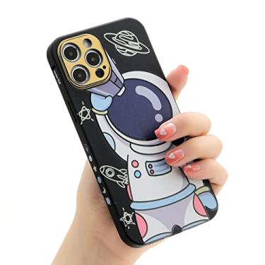 Imagem de Yonds Queen Capa fofa para iPhone 12 mini, desenho legal astronauta design espacial elegante para-choque feminino proteção antiderrapante à prova de choque moda criativa (telescópio, iPhone 12 mini)