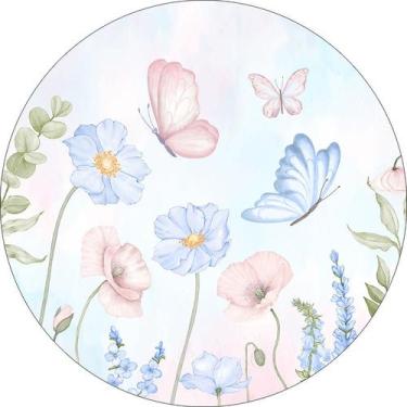 Imagem de Painel De Festa Redondo 1,50x1,50 - Borboletas Rosa com Azul 049 - Via