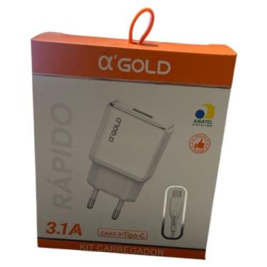 Imagem de Carregador Tipo C Turbo 3.1a A'gold CA43-3 Branco ORIGINAL - A GOLD
