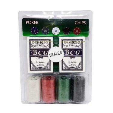 Imagem de Kit Jogo De Poker 100 Fichas Toalha Baralho Ficha Dealer - Generica