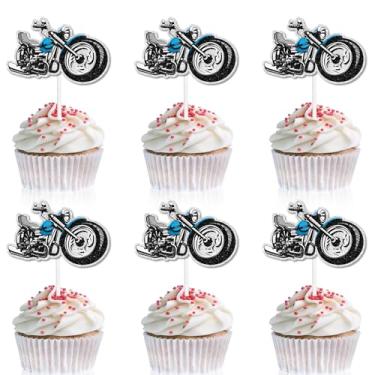 Imagem de 18pcs Cycling Motorcycle cupcake topper red glitter Harley motorcycle happy birthday scooter decoration, racing sports party, rider birthday party, motorcycle party decoration, is a great gift. (3)