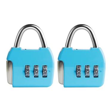 Imagem de Fechadura de combinação pequena de 3 dígitos, mini armário, cadeado de viagem, diário, caixa, bagagem, mala, mochila (azul + azul)