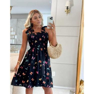Imagem de Vestido Feminino Evangelico Curto Estampa Borboleta Bojo - BC Girls, Ú
