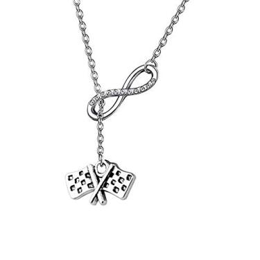 Imagem de BAUNA Colar de bandeira quadriculada com pingente de bandeiras de corrida, carro, bicicleta suja, motocross, presentes para fãs de corrida, Aço inoxidável