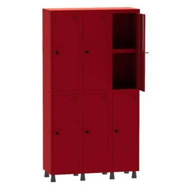 Imagem de Armário Guarda Volume Locker Roupeiro 3 Vãos 06 Portas Com Prateleira 
