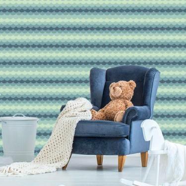 Imagem de Papel de Parede Adesivo Ondinhas Azul Quarto Bebê - Kanto Store