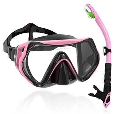 Imagem de WACOOL Conjunto de Pacote de Mergulho com Snorkel Profissional com Válvula de Purga de Vidro Antiembaçante E Bocal de Silicone Antirrespingo para Homens E Mulheres (Crianças, Rosa)