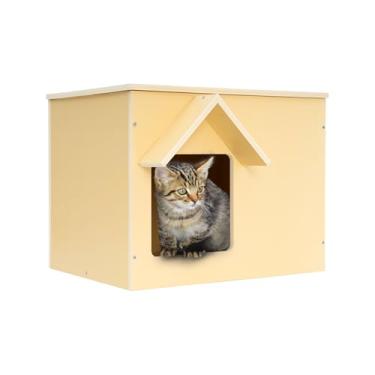 Imagem de objoy Casas para Gatos Ao Ar Livre, Abrigo para Gatos Selvagens, Condomínio de Madeira para Gatos Vadios, Resistente, À Prova D'Água e Isolado com Porta de Fuga (Um Gato)