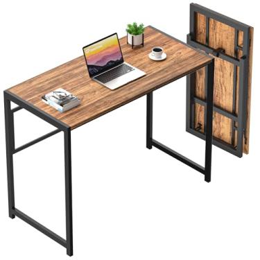 Imagem de GreenForest Mesa dobrável sem montagem, mesa pequena de 89,9 cm para pequenos espaços, mesa de computador para escritório em casa, mesa dobrável que economiza espaço, mesa de estudo, nogueira