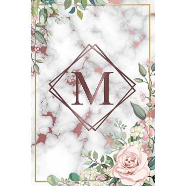 Imagem de M: Cute Floral Dot Grid Bullet Notebook with Monogram Initial Letter M for Women & Girls - Nifty Personalized Blank Journal & Diary with Dot Gridded Pages - Glossy Pink Rose Gold Marbled Pattern